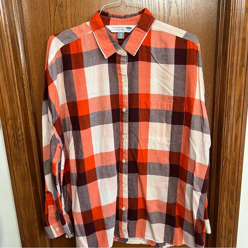 Old Navy Orange Plaid Shirt Size XXL